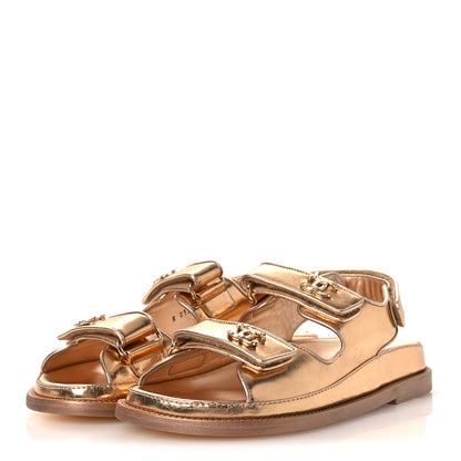 Chanel Metallic Laminated Calfskin Velcro Dad Sandals 36 Golden 4 of 12
