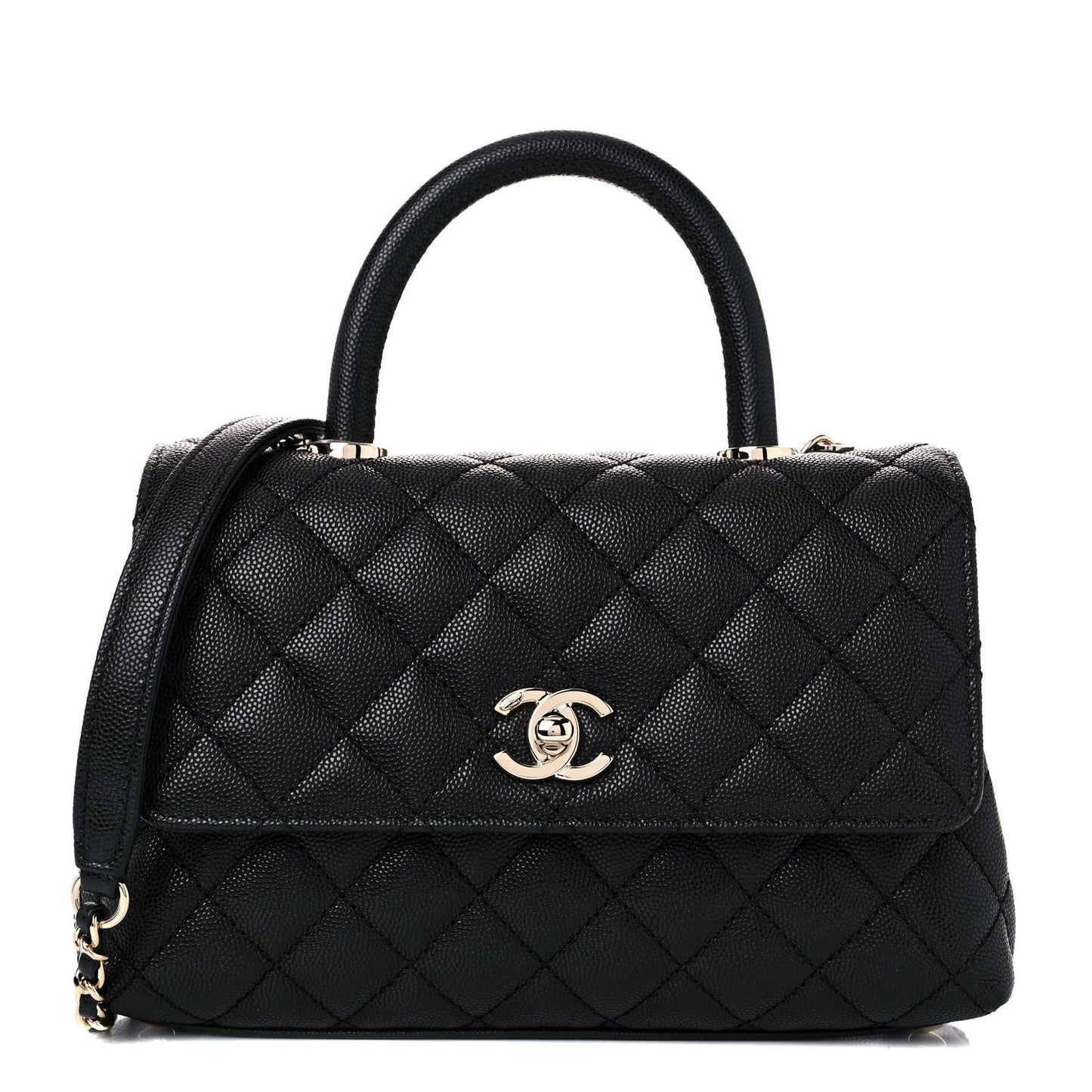 Caviar Quilted Mini Coco Handle Flap Black