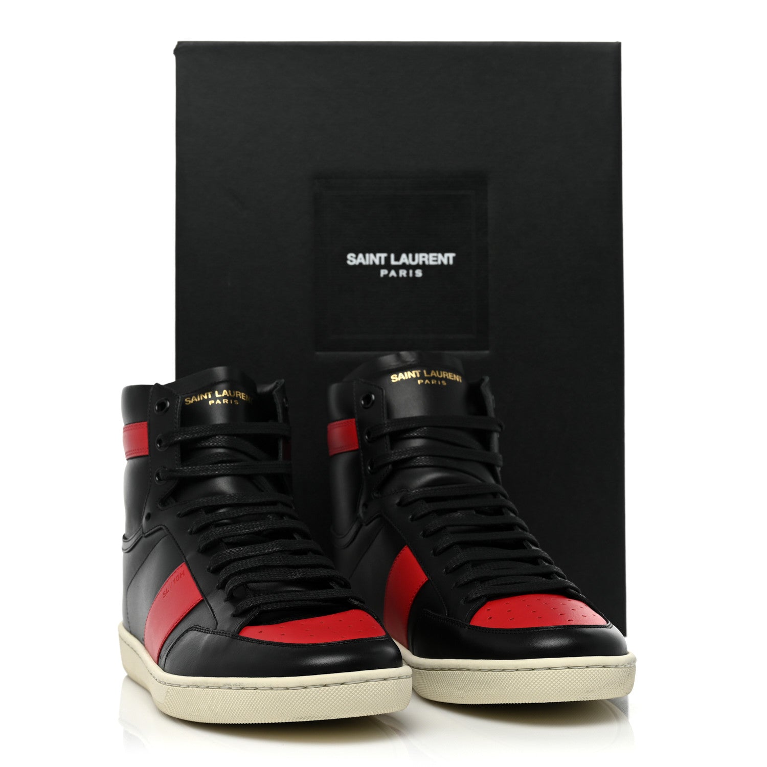 Saint Laurent Calfskin Court Classic SL/10H High Top Sneakers 40 Black Red 10 of 10