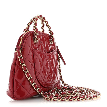 Chanel Patent Calfskin Quilted Shiny Coco Clutch With Chain Red 3 of 12