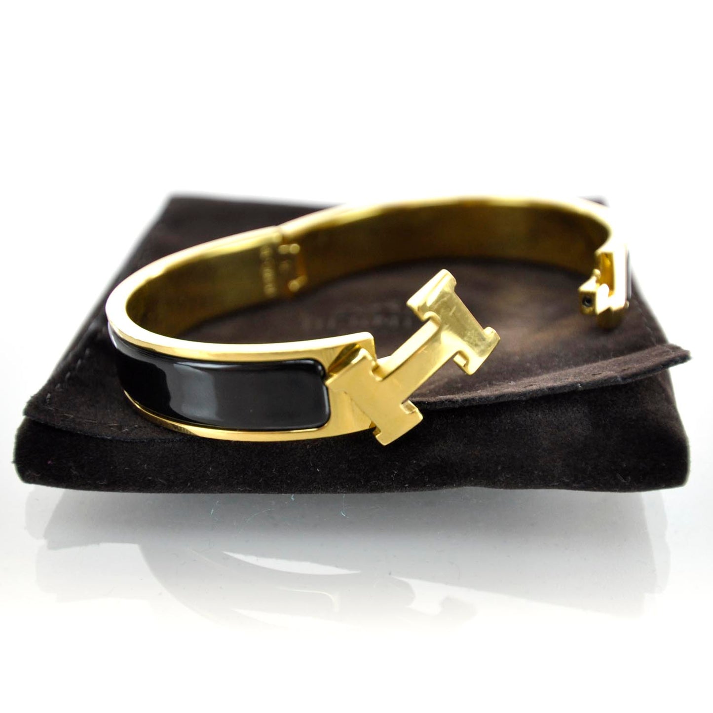 Enamel Narrow Clic Clac H Bracelet Black Gold