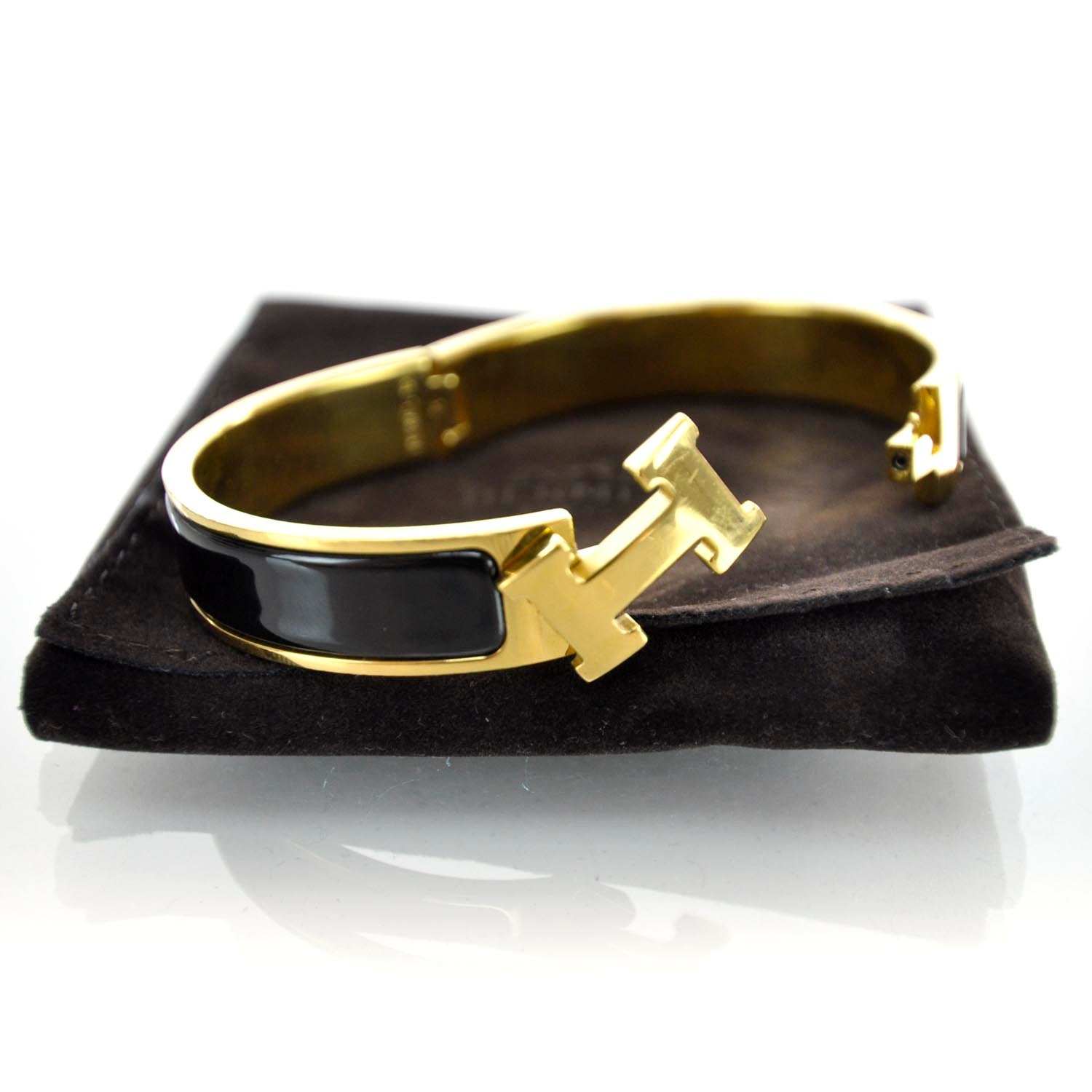 Hermes Enamel Narrow Clic Clac H Bracelet Black Gold 7 of 7