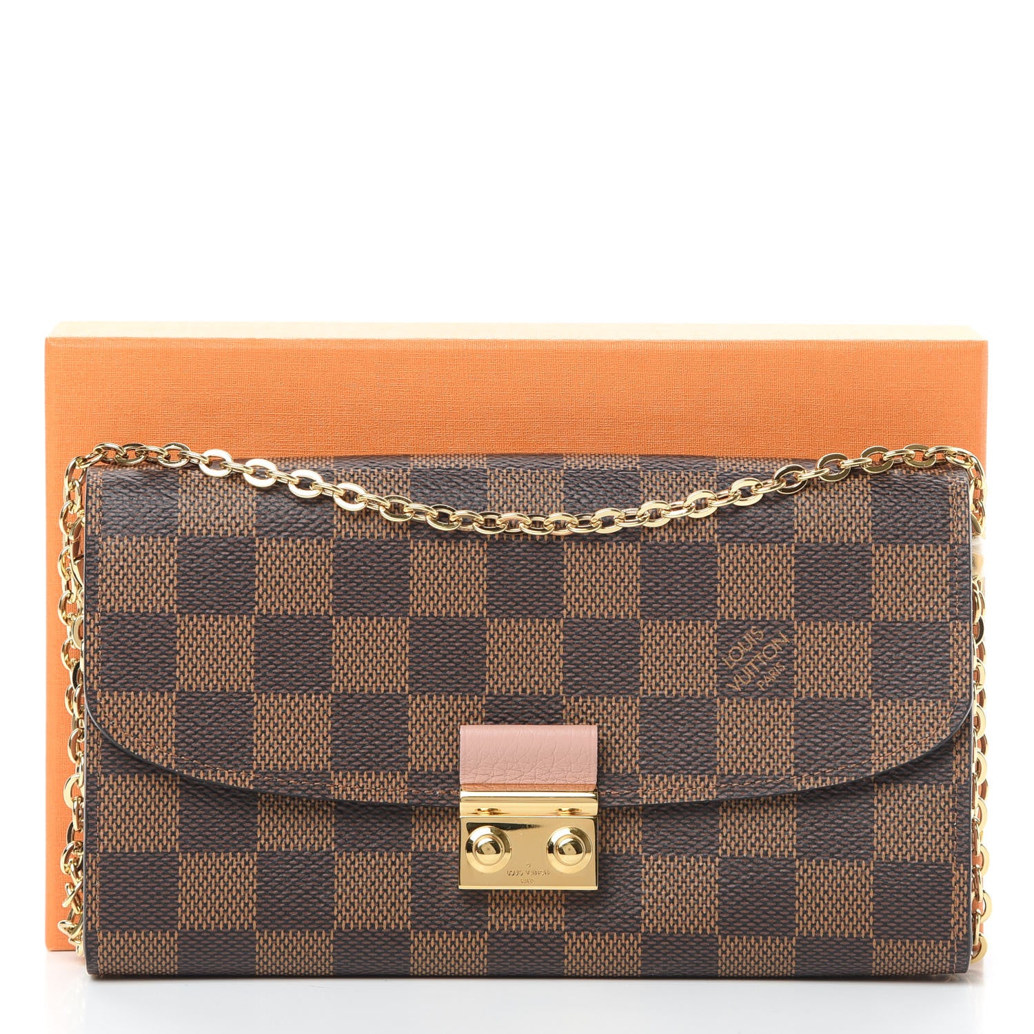 Louis Vuitton Damier Ebene Croisette Chain Wallet Rose Ballerine 11 of 11