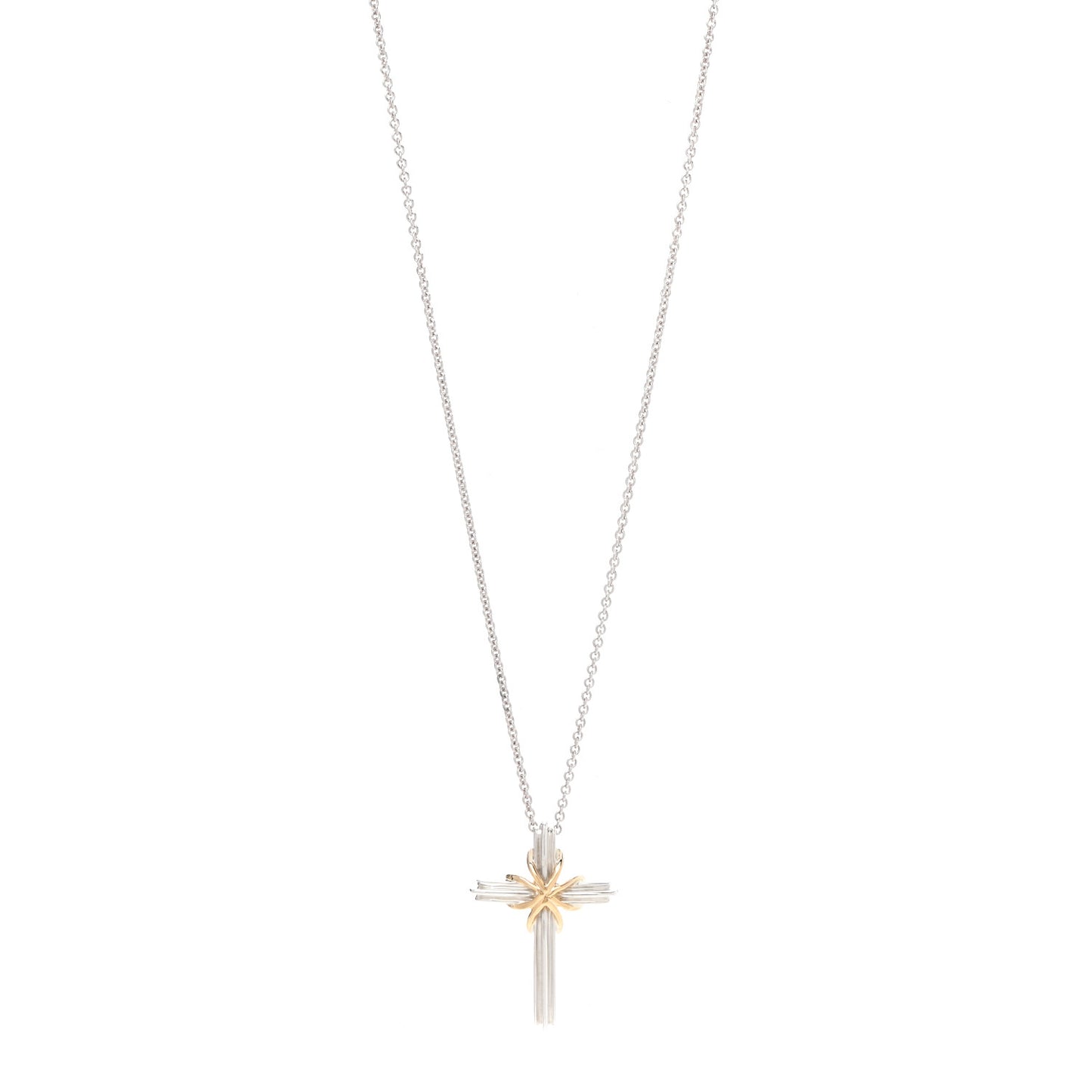 Sterling Silver 18K Yellow Gold Cross Pendant Necklace