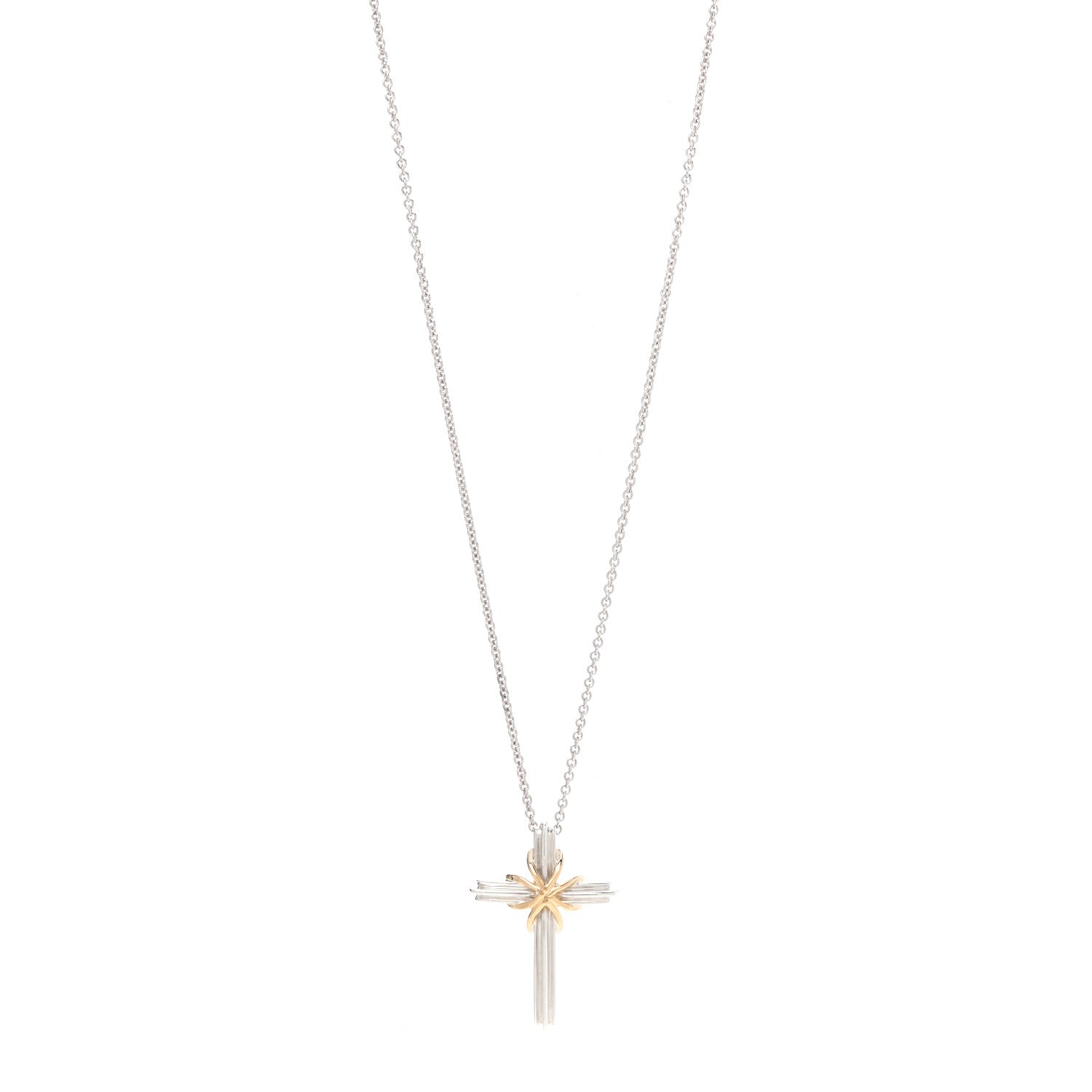 Tiffany Sterling Silver 18K Yellow Gold Cross Pendant Necklace 1 of 7
