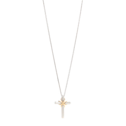 Tiffany Sterling Silver 18K Yellow Gold Cross Pendant Necklace 1 of 7