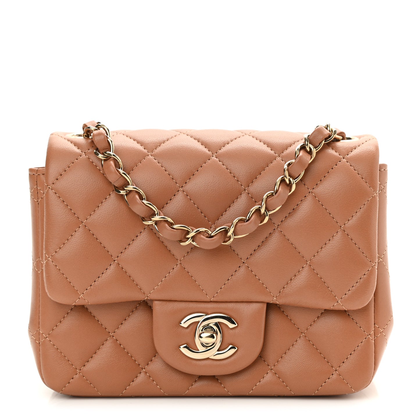 Lambskin Quilted Mini Square Flap Brown