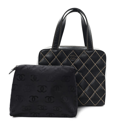 Chanel Calfskin Wild Stitch Vertical Top Handle Bag Black 2 of 11