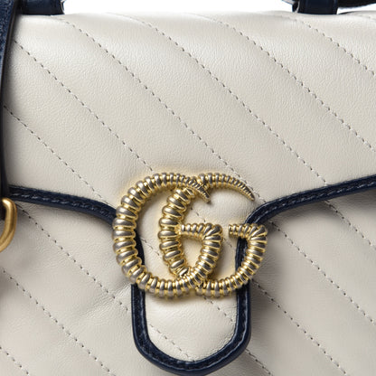 Gucci Vintage Effect Calfskin Matelasse Diagonal Mini Torchon GG Marmont Top Handle Shoulder Bag Mystic White Blue Agata 10 of 11