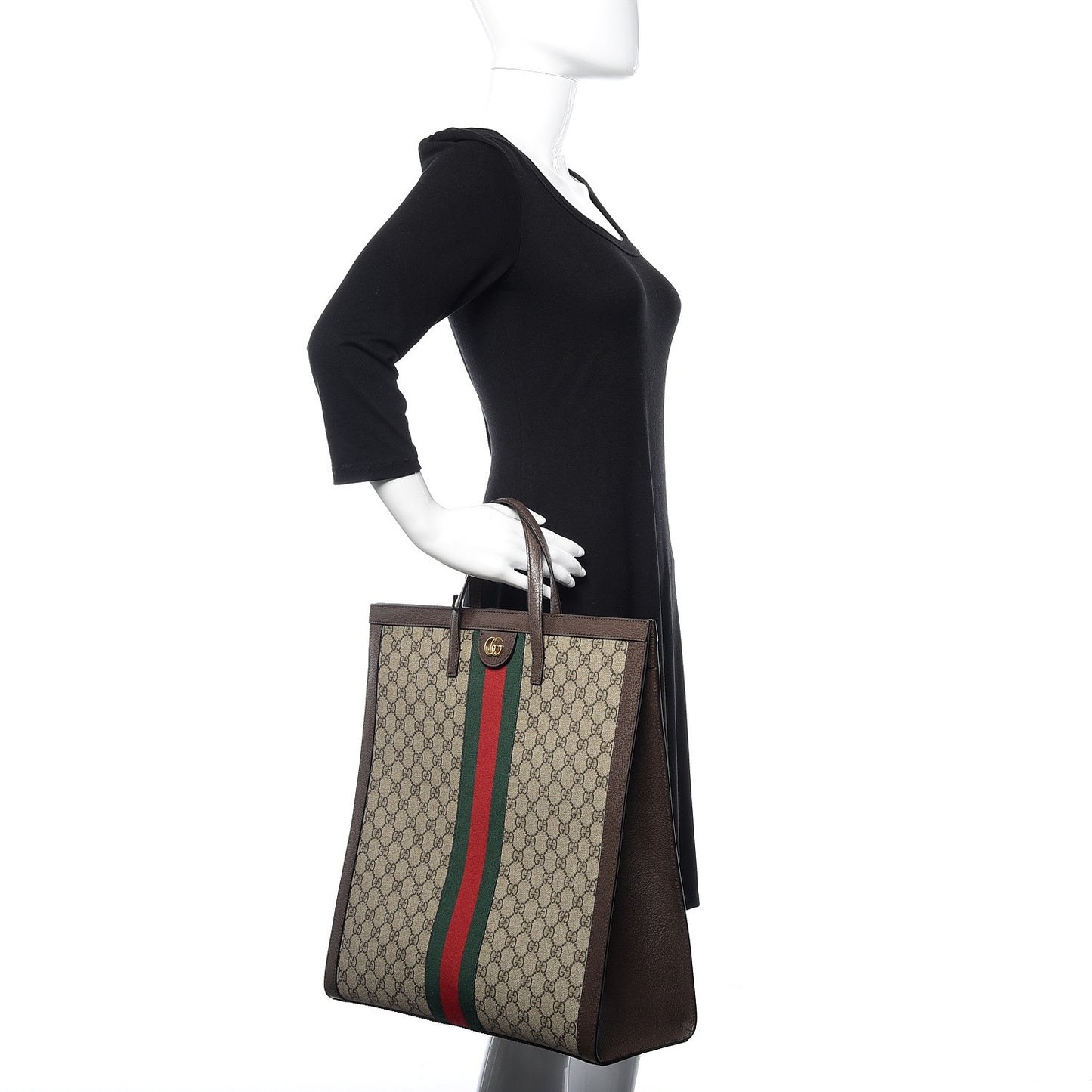 GG Supreme Monogram Web Ophidia Vertical Tote Brown