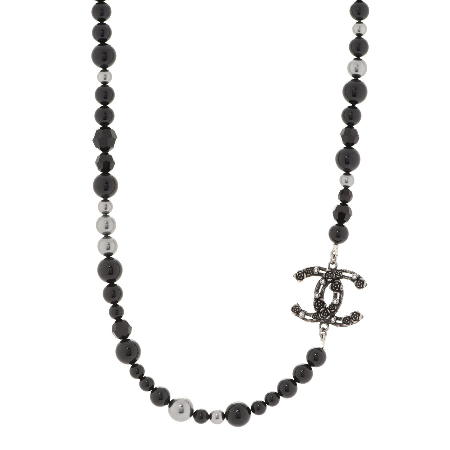 Pearl Crystal CC Camellia Necklace Ruthenium Black