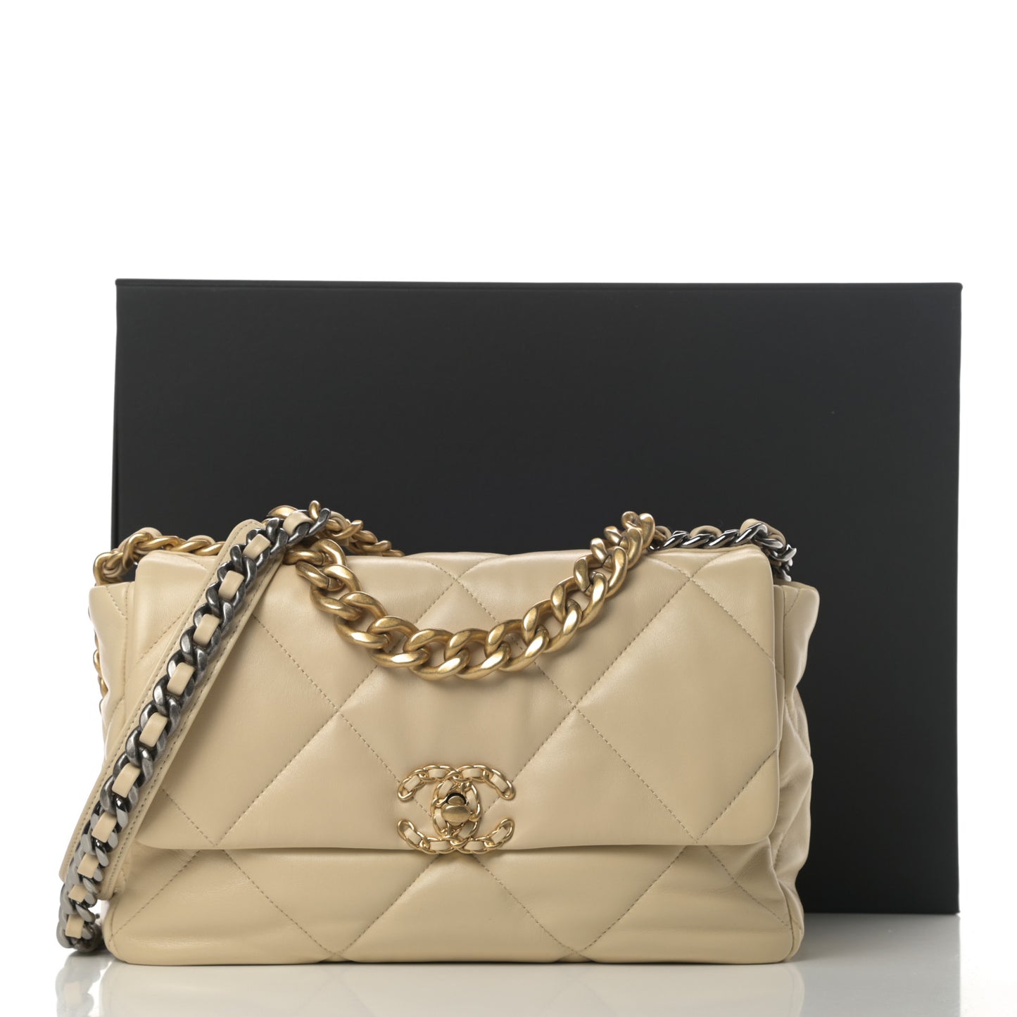 Lambskin Quilted Large Chanel 19 Flap Beige
