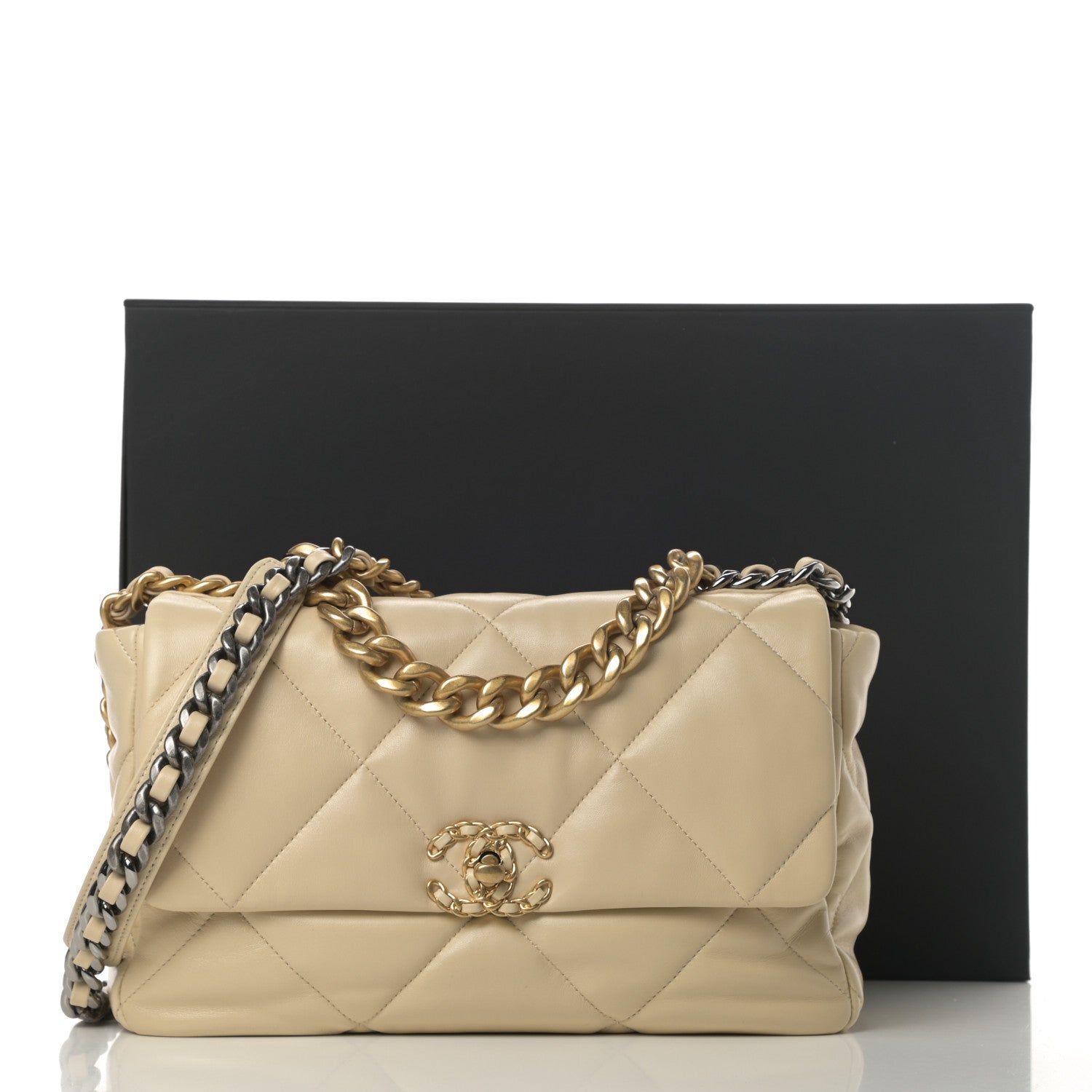 Chanel Lambskin Quilted Large Chanel 19 Flap Beige 11 of 11