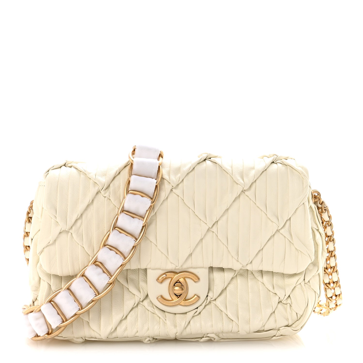 Chanel Pleated Calfskin Quilted Medallion Flap White 1 of 11