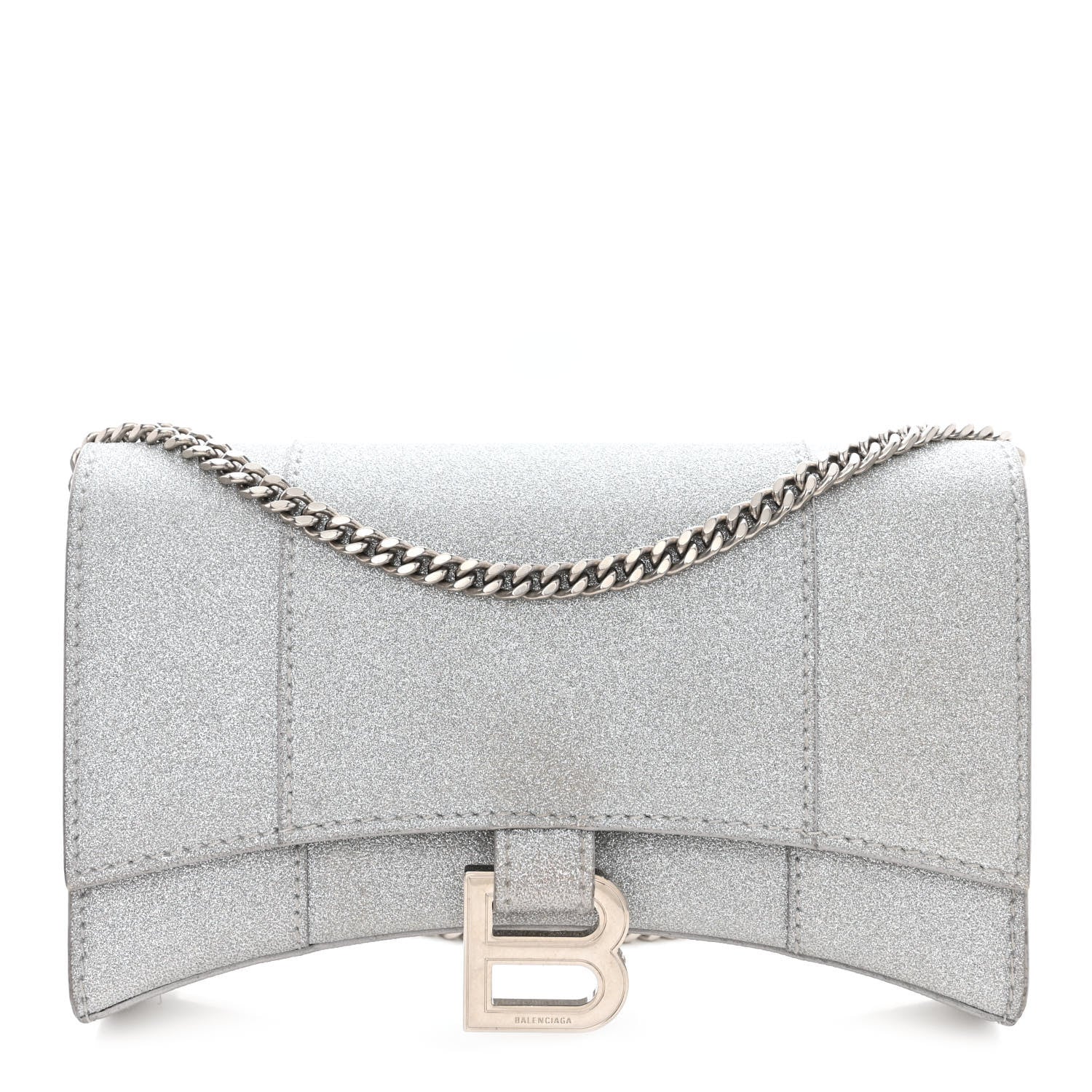 Balenciaga Sparkling Fabric XS Hourglass Wallet On Chain Silver 1 of 9