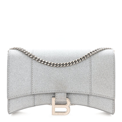 Balenciaga Sparkling Fabric XS Hourglass Wallet On Chain Silver 1 of 9