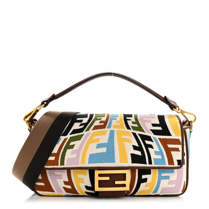 Fendi X SARA COLEMAN Canvas Vitello King Seta FF Fish Eye Embroidered Baguette Grezzo Multicolor Ghianda 1 of 9
