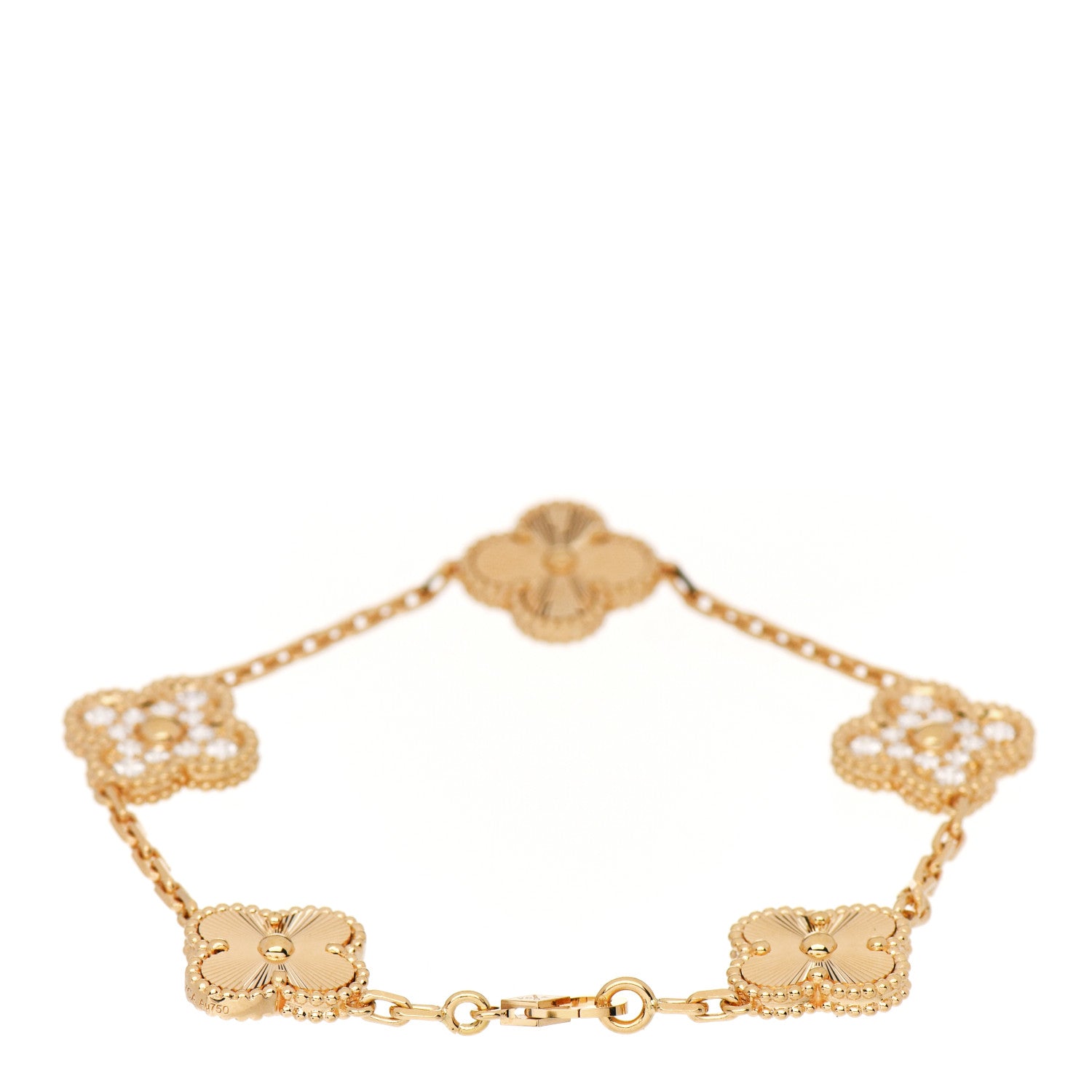 Van Cleef & Arpels 18K Yellow Gold Diamond 5 Motifs Guilloche Vintage Alhambra Bracelet 3 of 7