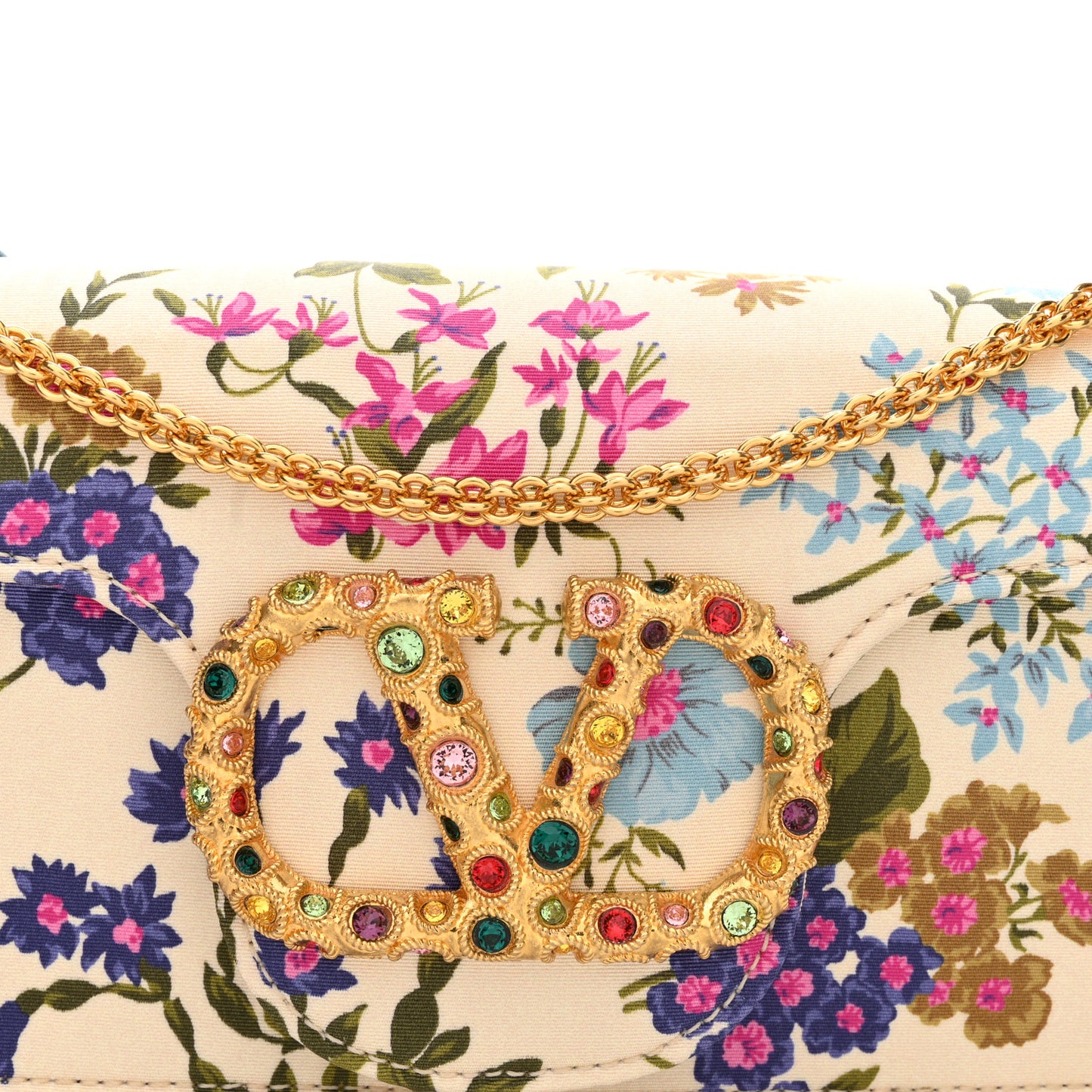 Satin Moire Floral Vlogo Loco Shoulder Bag White Multicolor
