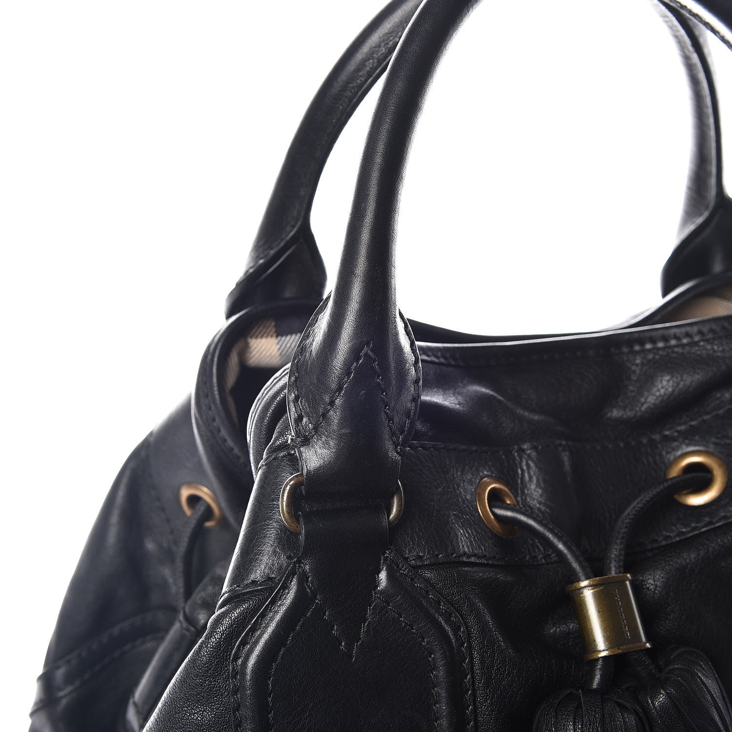 Burberry Grainy Calfskin Tassel Drawstring Shoulder Bag Black 19 of 19