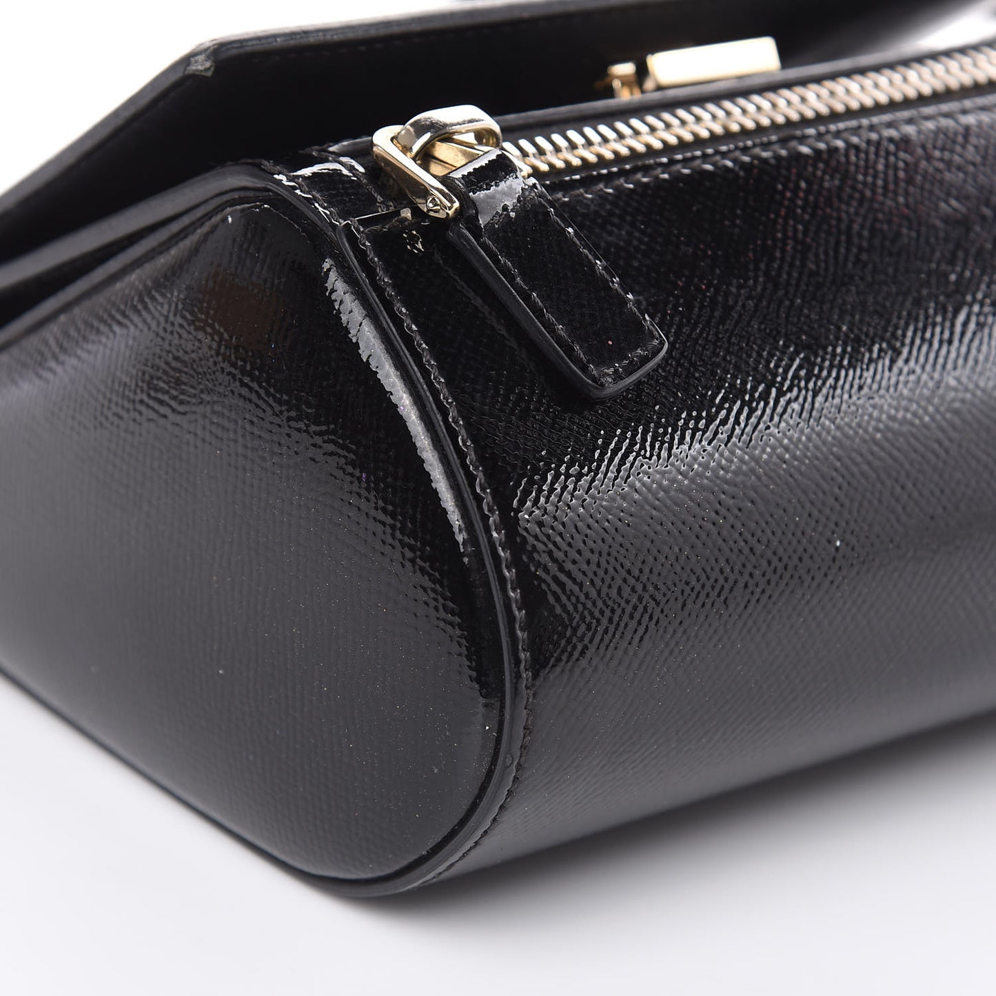 Textured Patent Calfskin Mini Pandora Box Crossbody Bag Black