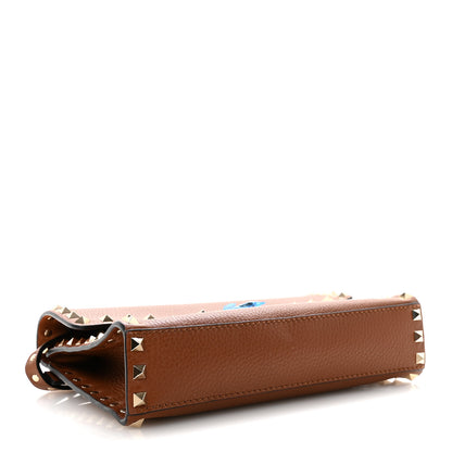Valentino Garavani Pebbled Calfskin Medium Rockstud Flip Lock Crossbody Bag Saddle Brown 4 of 10
