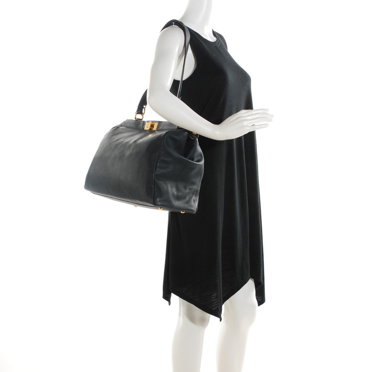 Calfskin Denim Zucca Large Peekaboo Iconic Satchel Navy