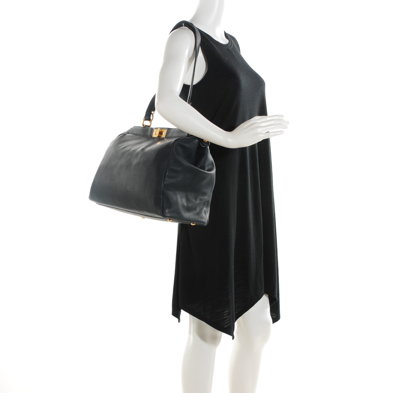 Fendi Calfskin Denim Zucca Large Peekaboo Iconic Satchel Navy 2 of 8