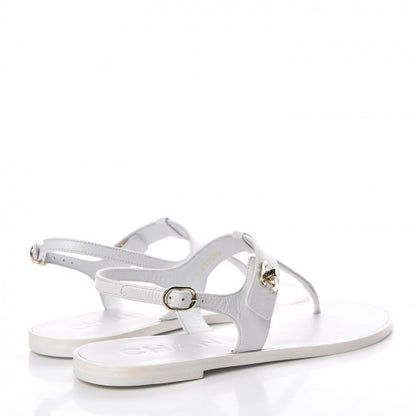Chanel Lambskin CC Thong Sandals 39 White 4 of 9