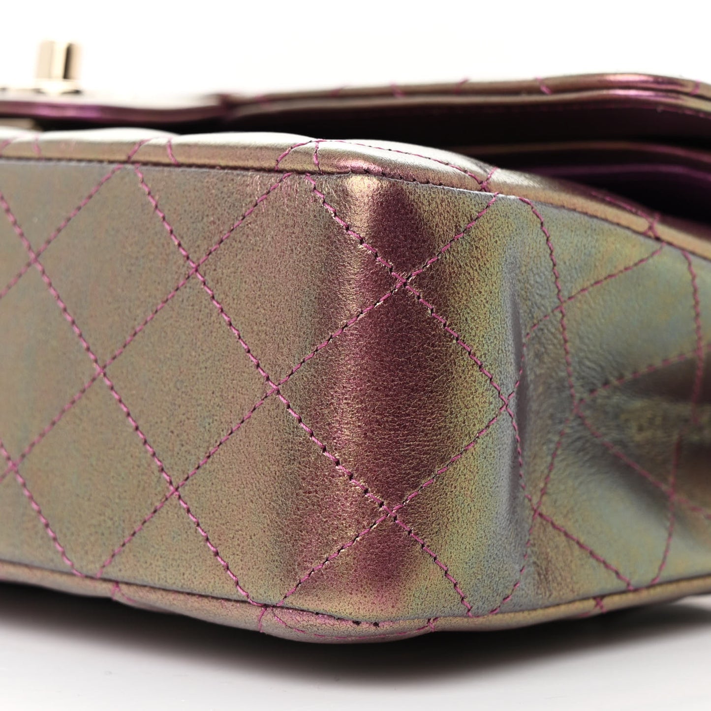 Iridescent Lambskin Quilted Medium Double Flap Purple