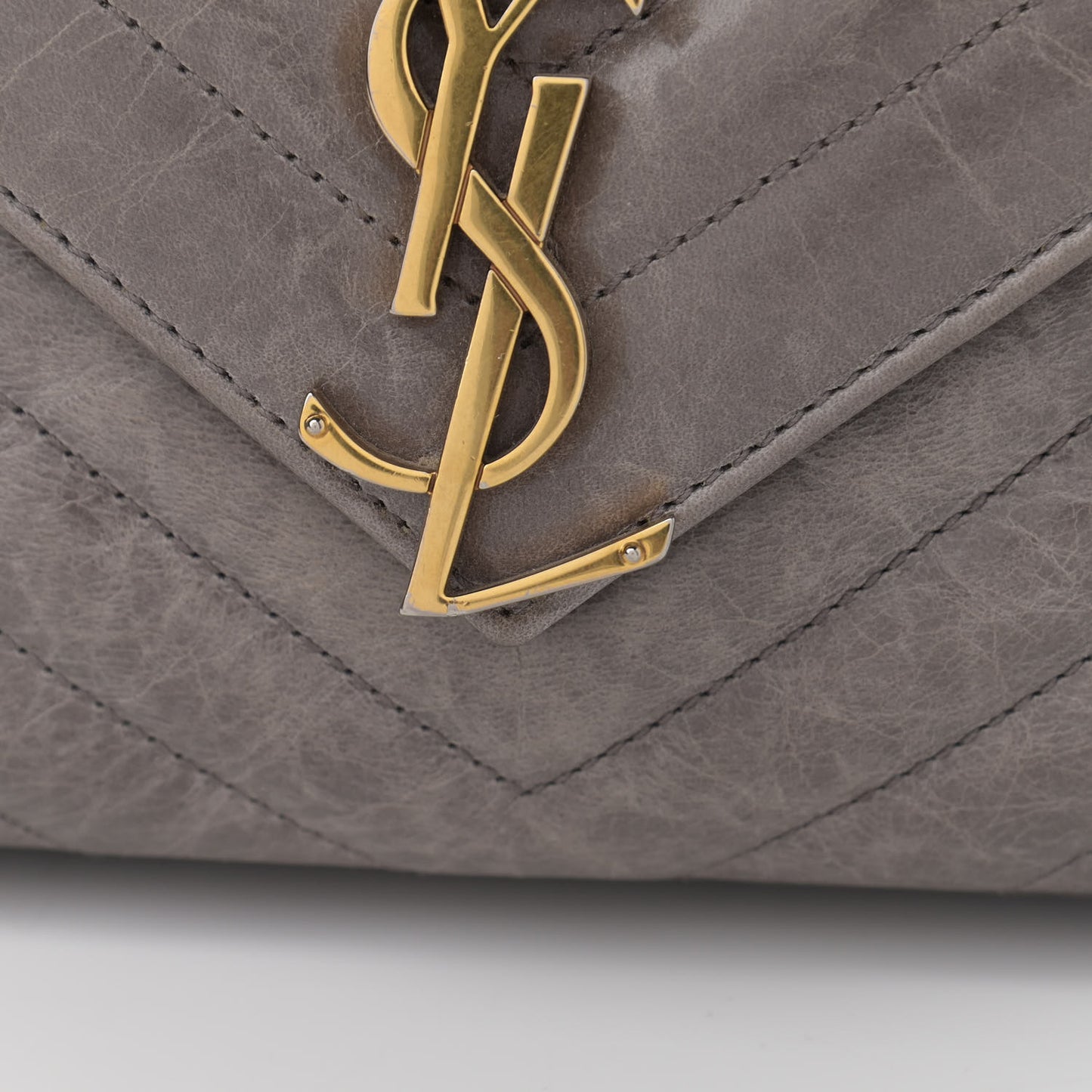 Waxed Calfskin Matelasse Chevron Medium Monogram College Bag Fog Gray