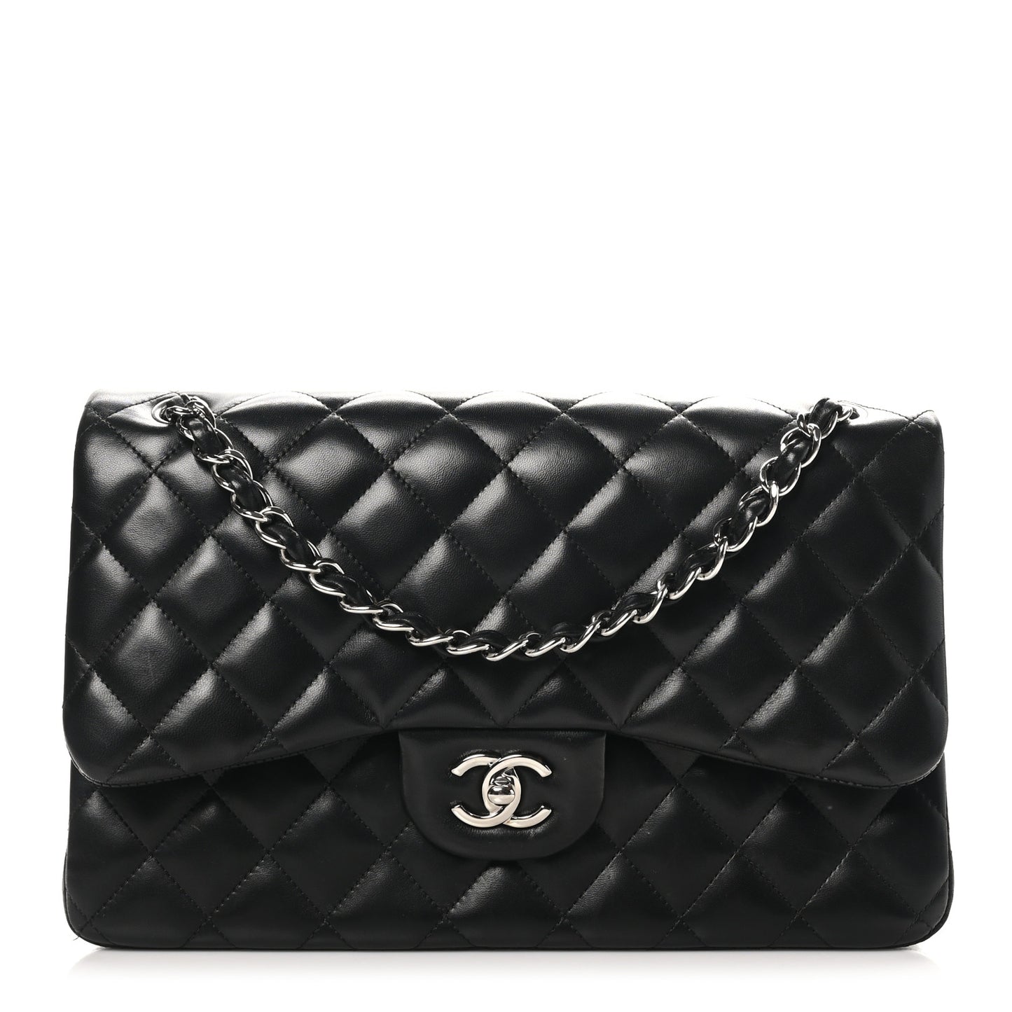 Lambskin Quilted Jumbo Double Flap Black