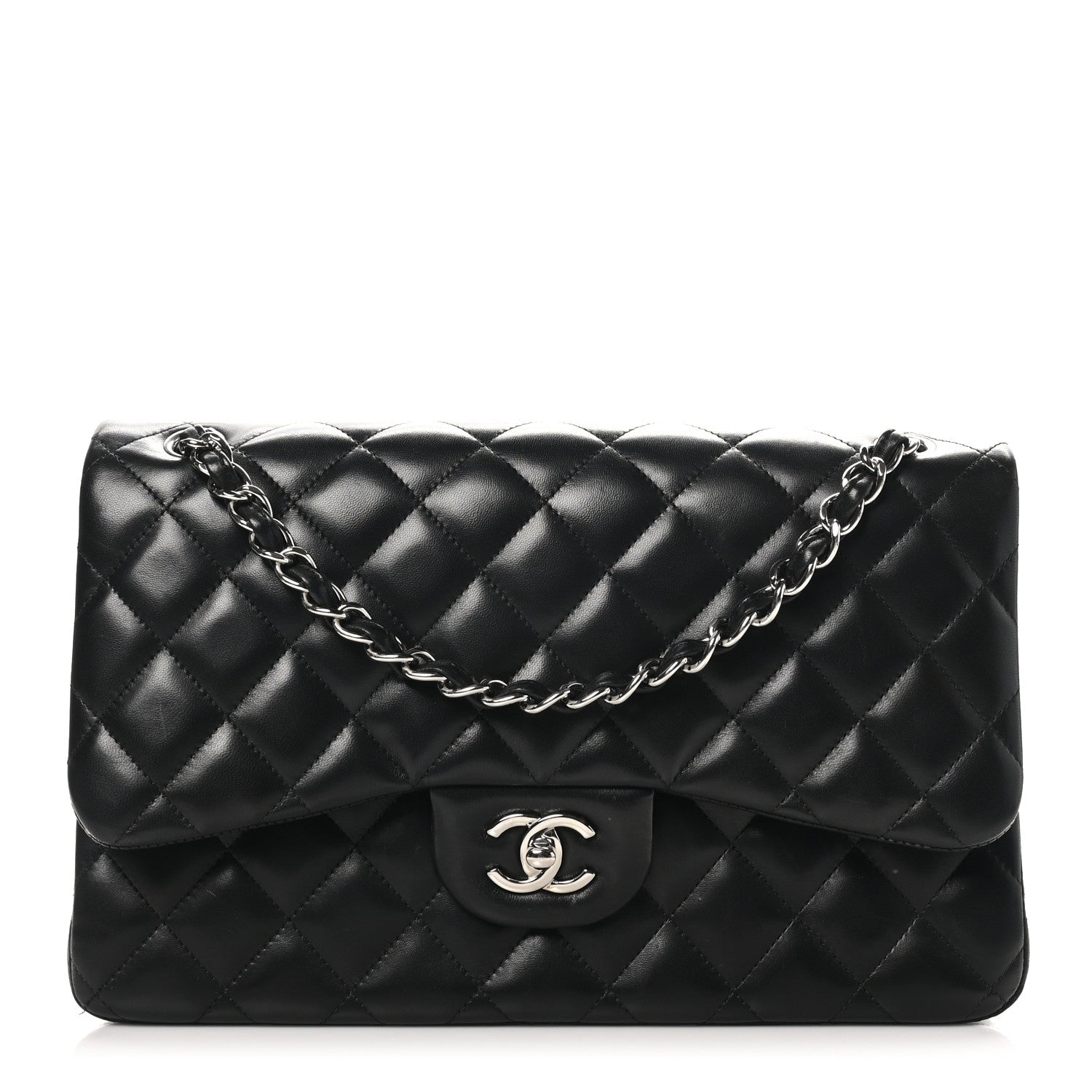 Chanel Lambskin Quilted Jumbo Double Flap Black 1 of 12