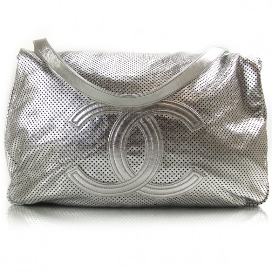 Chanel Metallic Glazed Calfskin Perforated XL Rodeo Drive Tote Silver 1 of 12