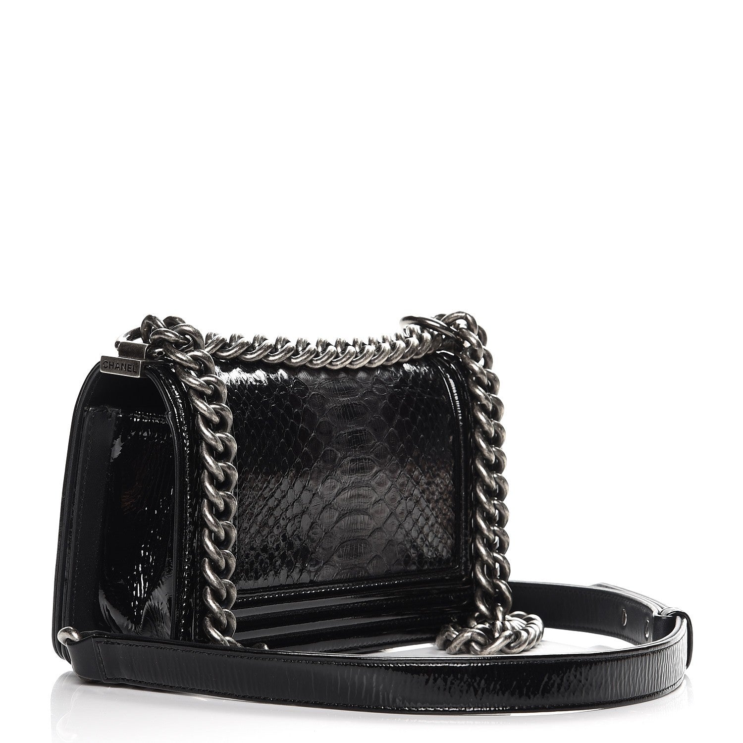 Chanel Python Patent Small Boy Flap Black 3 of 7