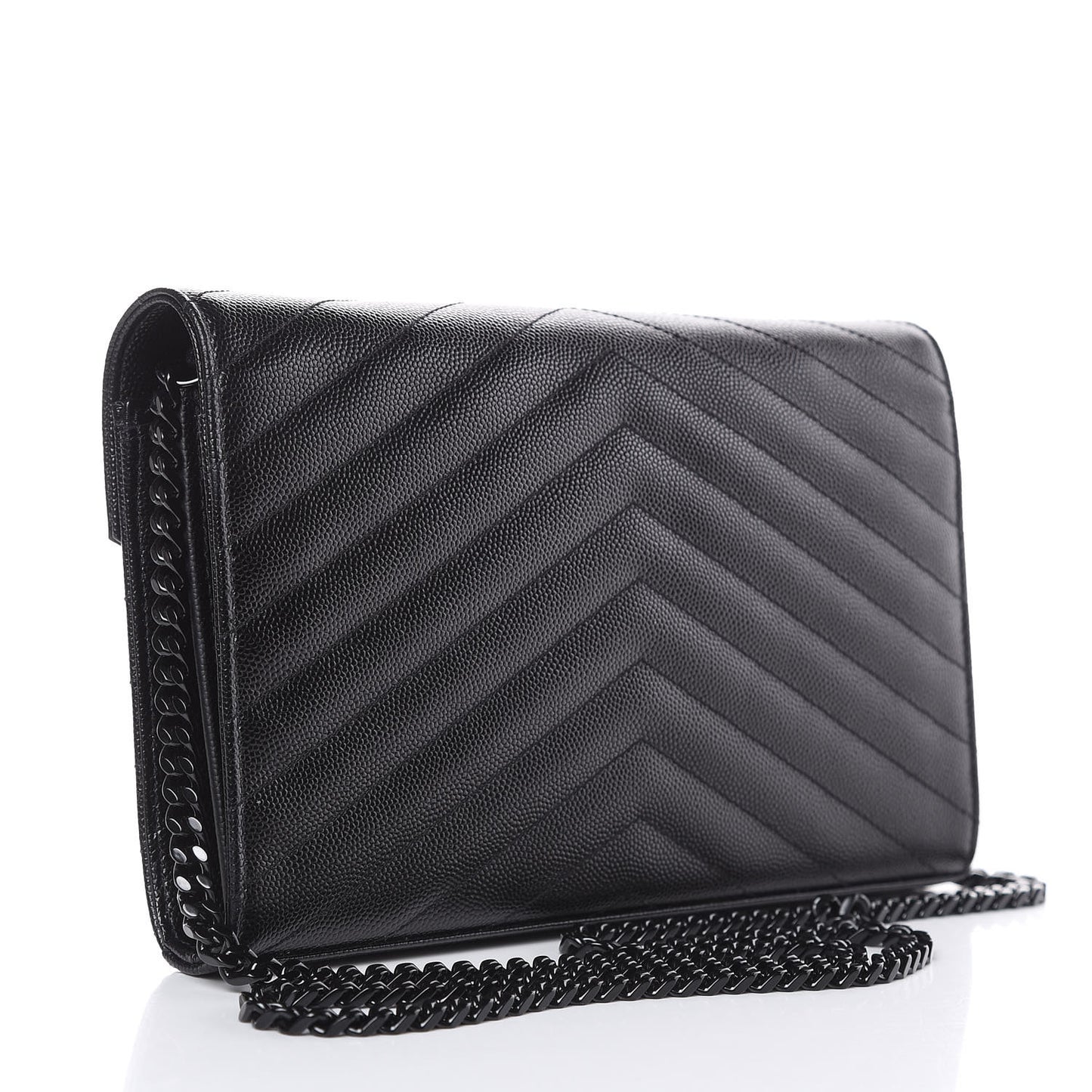 Grain De Poudre Matelasse Chevron Monogram Chain Wallet Black