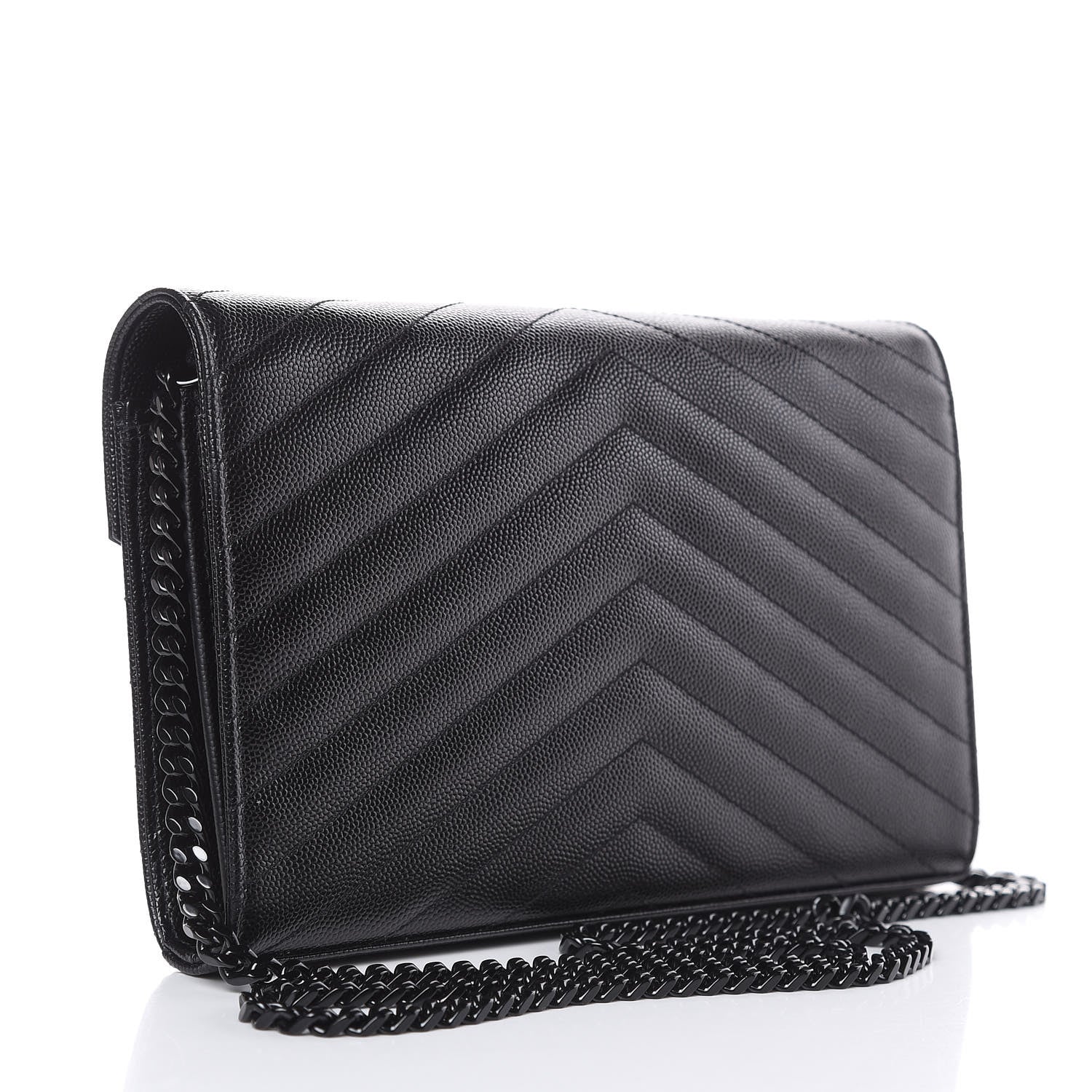 Saint Laurent Grain De Poudre Matelasse Chevron Monogram Chain Wallet Black 3 of 8