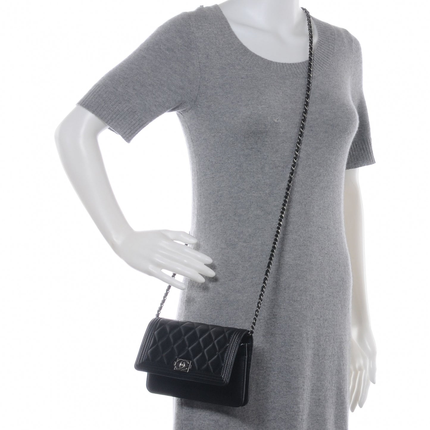 Lambskin Quilted Boy Wallet On Chain WOC Black
