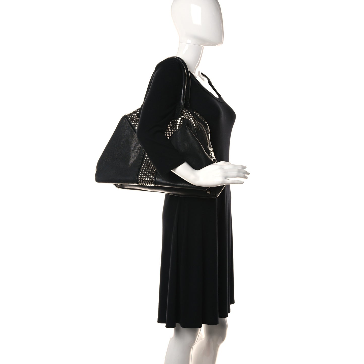 Calfskin Studded Easy Sac Black