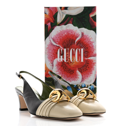 Gucci Malaga Kid Half Moon GG Square Toe Slingback Pumps 37.5 Black Vintage White 10 of 10