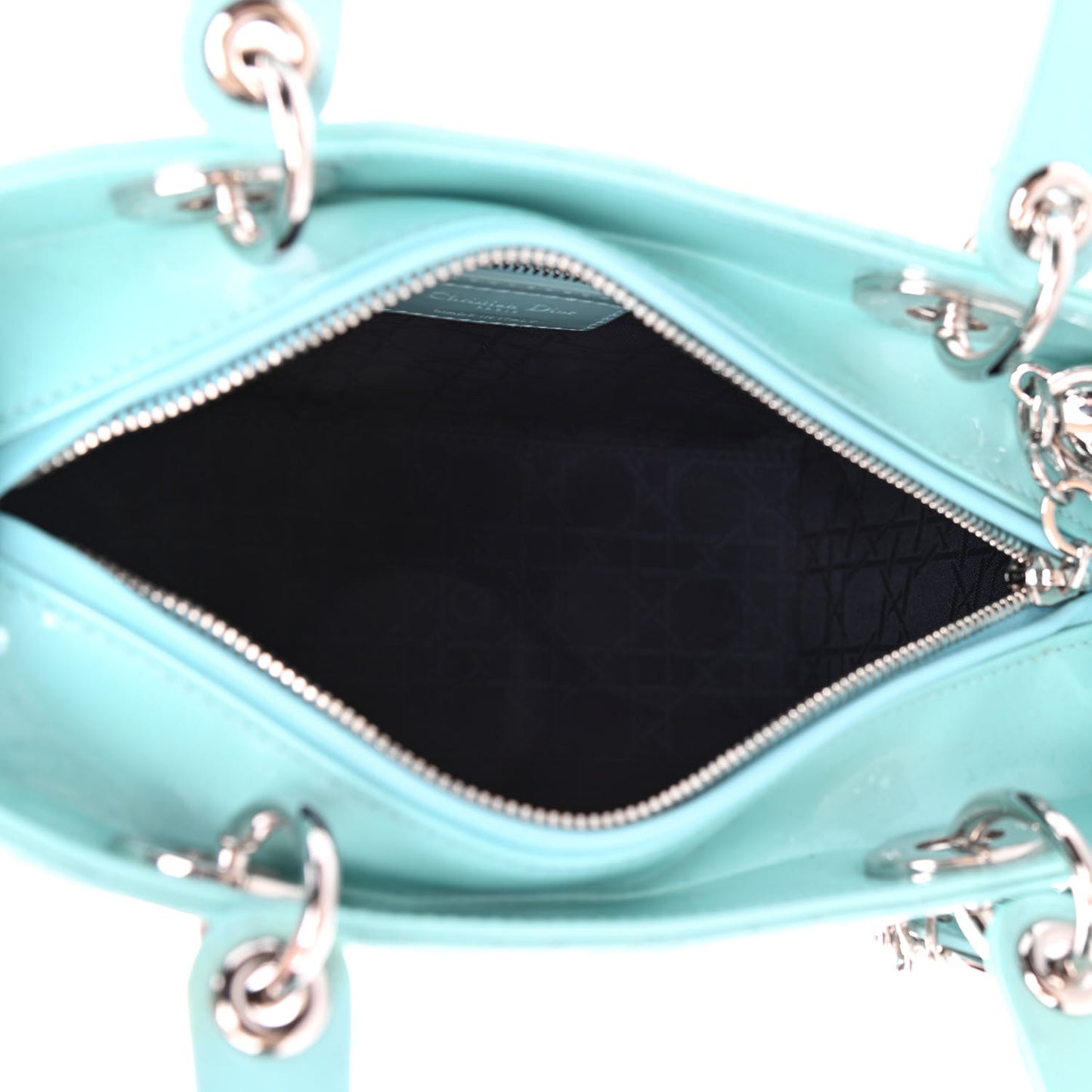 Patent Cannage Medium Lady Dior Light Blue