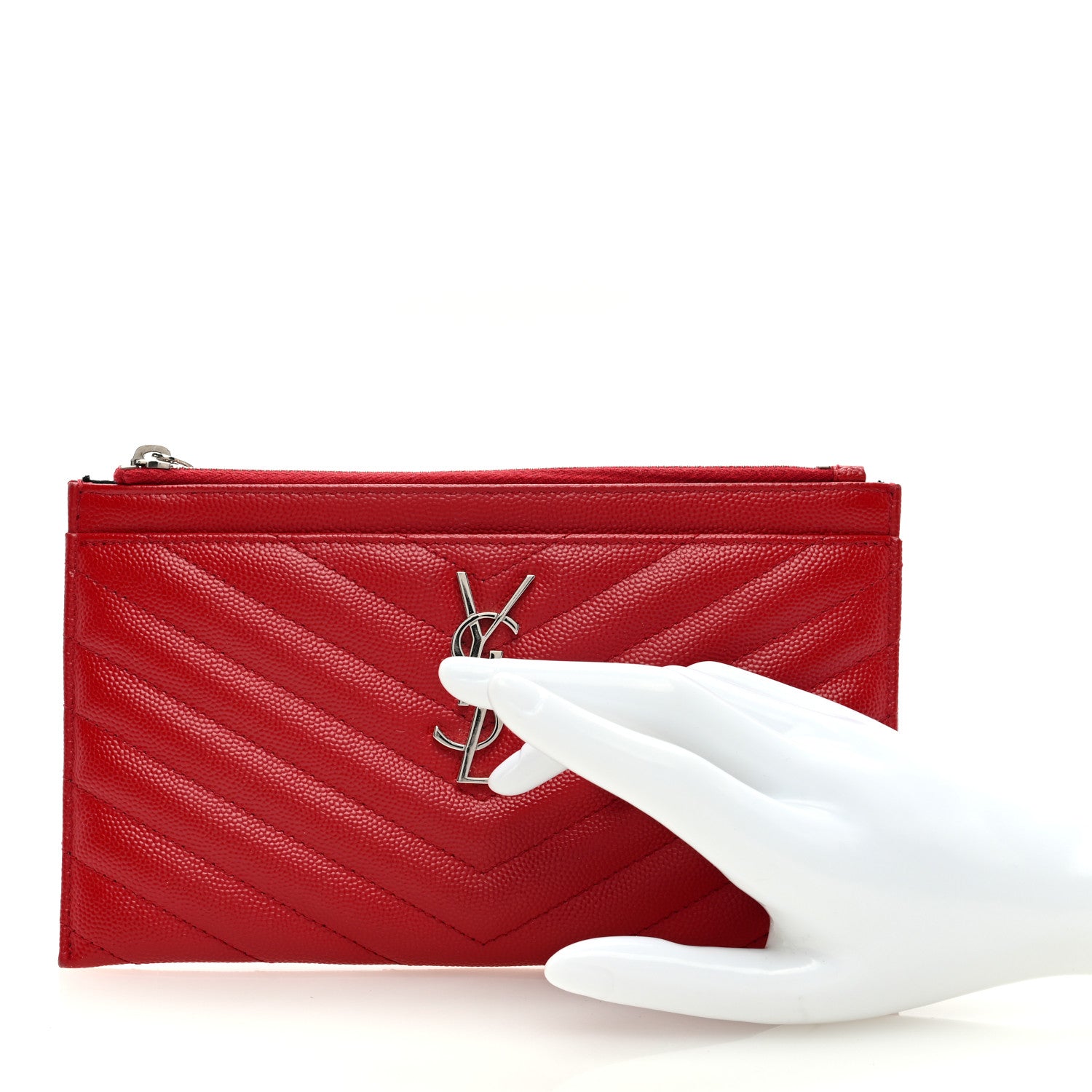 Saint Laurent Grain De Poudre Chevron Monogram Bill Pouch Rouge Eros 2 of 6