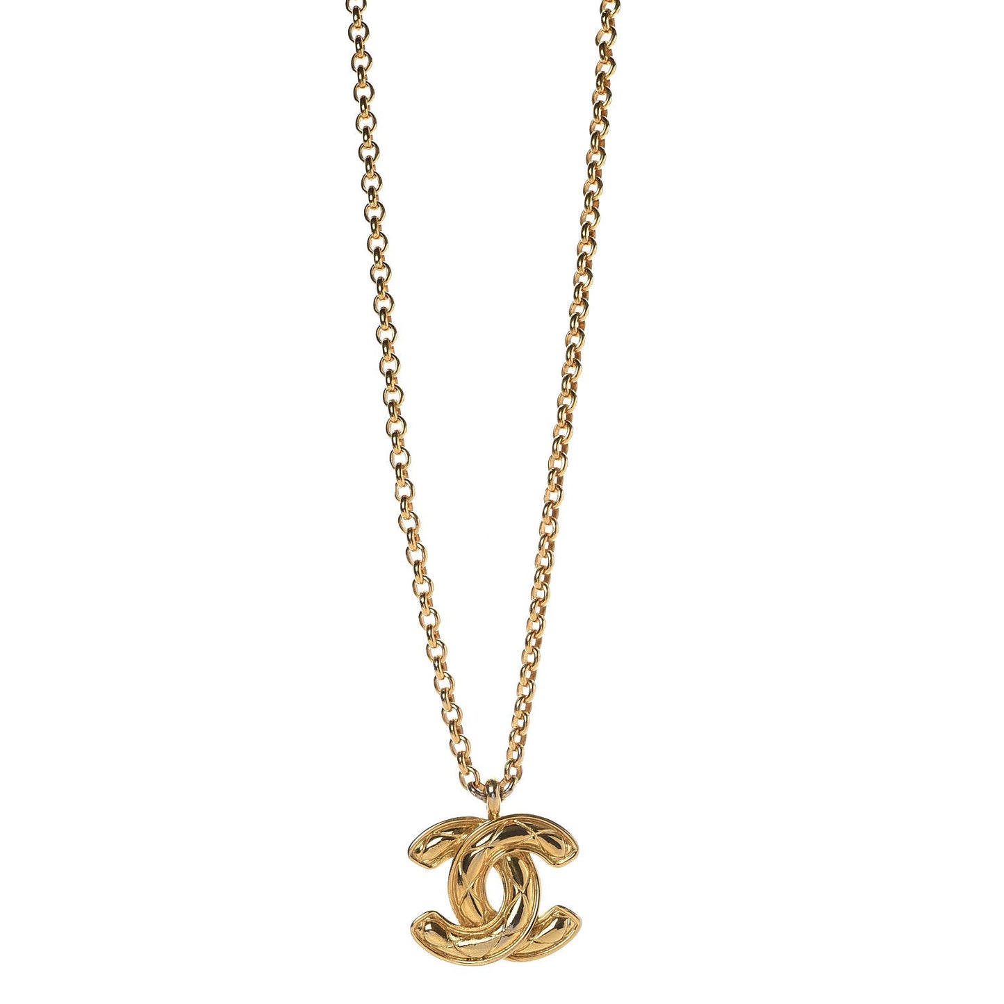 Quilted Large CC Long Necklace Gold
