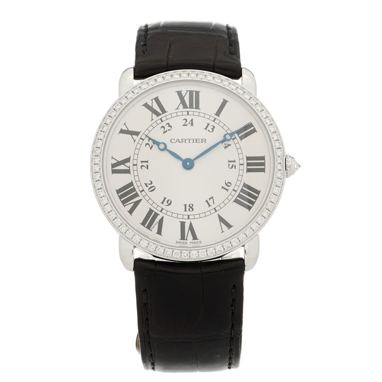 18K White Gold Alligator Diamond Bezel 36mm Ronde Louis Manual Winding Watch