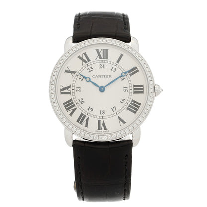 Cartier 18K White Gold Alligator Diamond Bezel 36mm Ronde Louis Manual Winding Watch 1 of 4