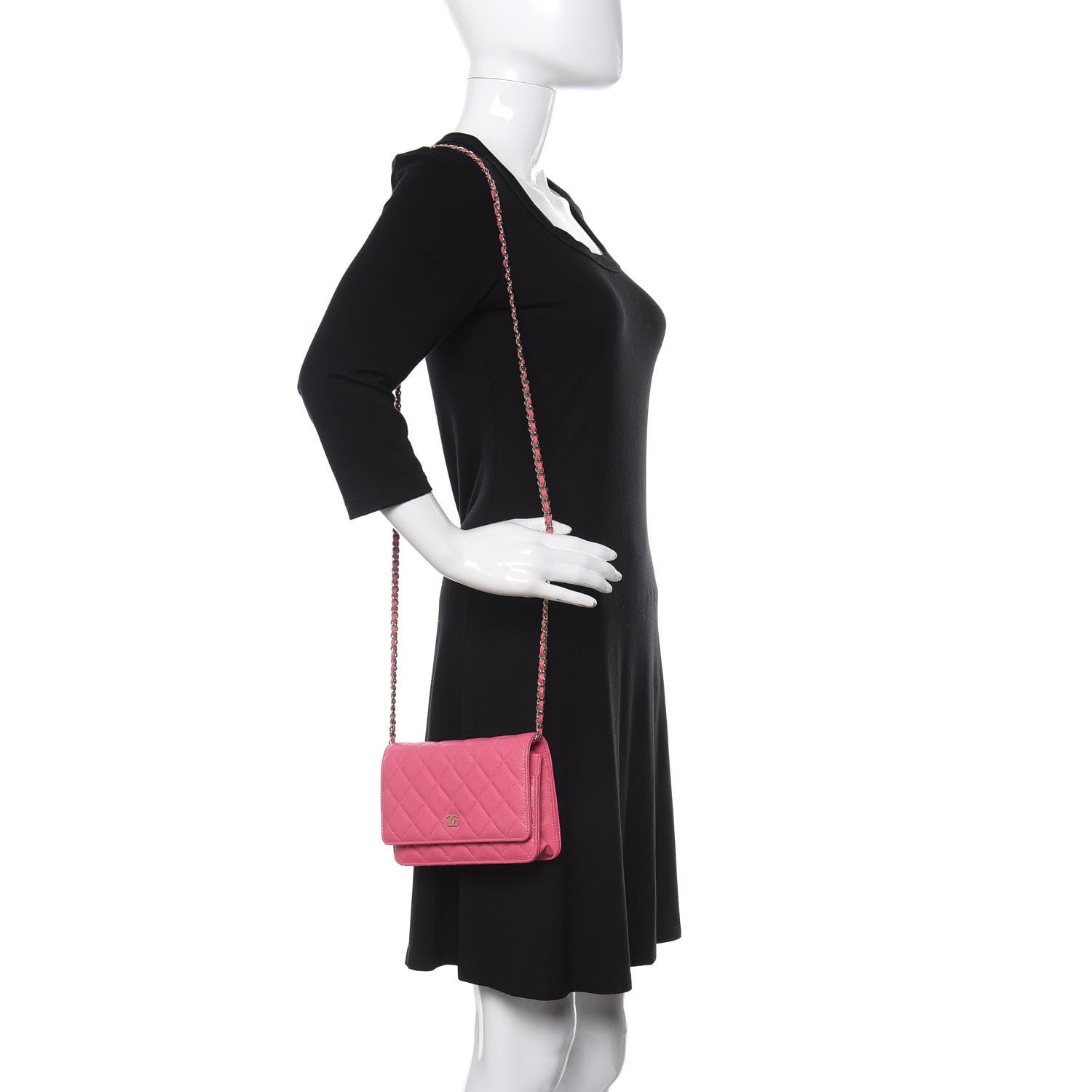 Chanel Caviar Quilted Wallet on Chain WOC Pink 2 of 12