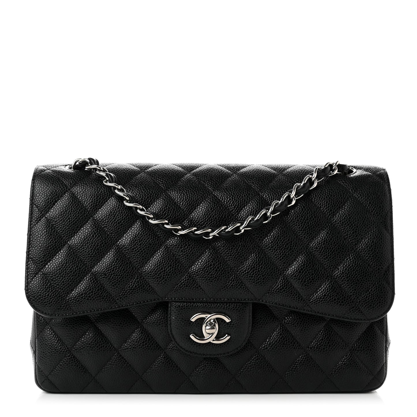 Caviar Quilted Jumbo Double Flap Black