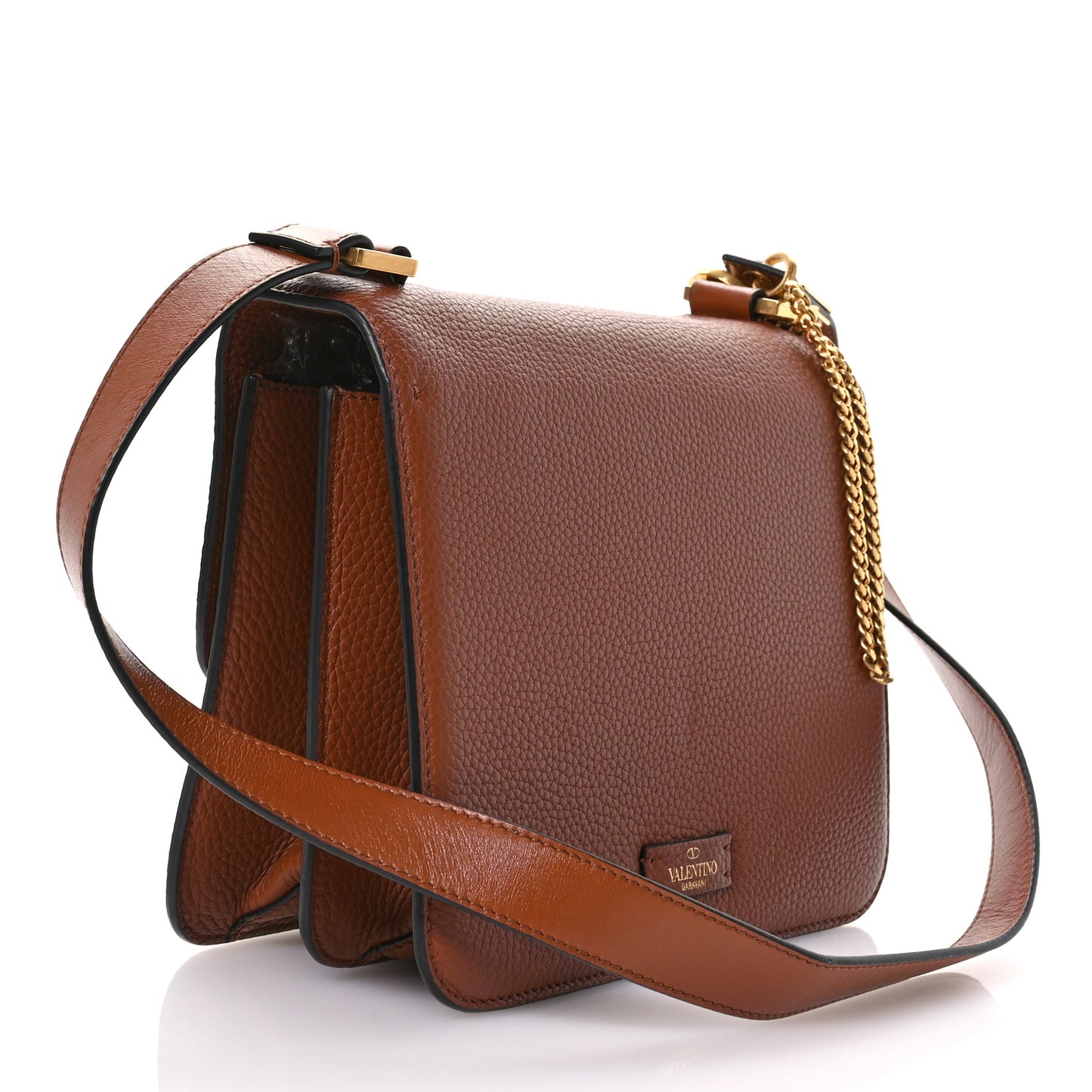 Grained Calfskin Large VSling Shoulder Bag Saddle Brown