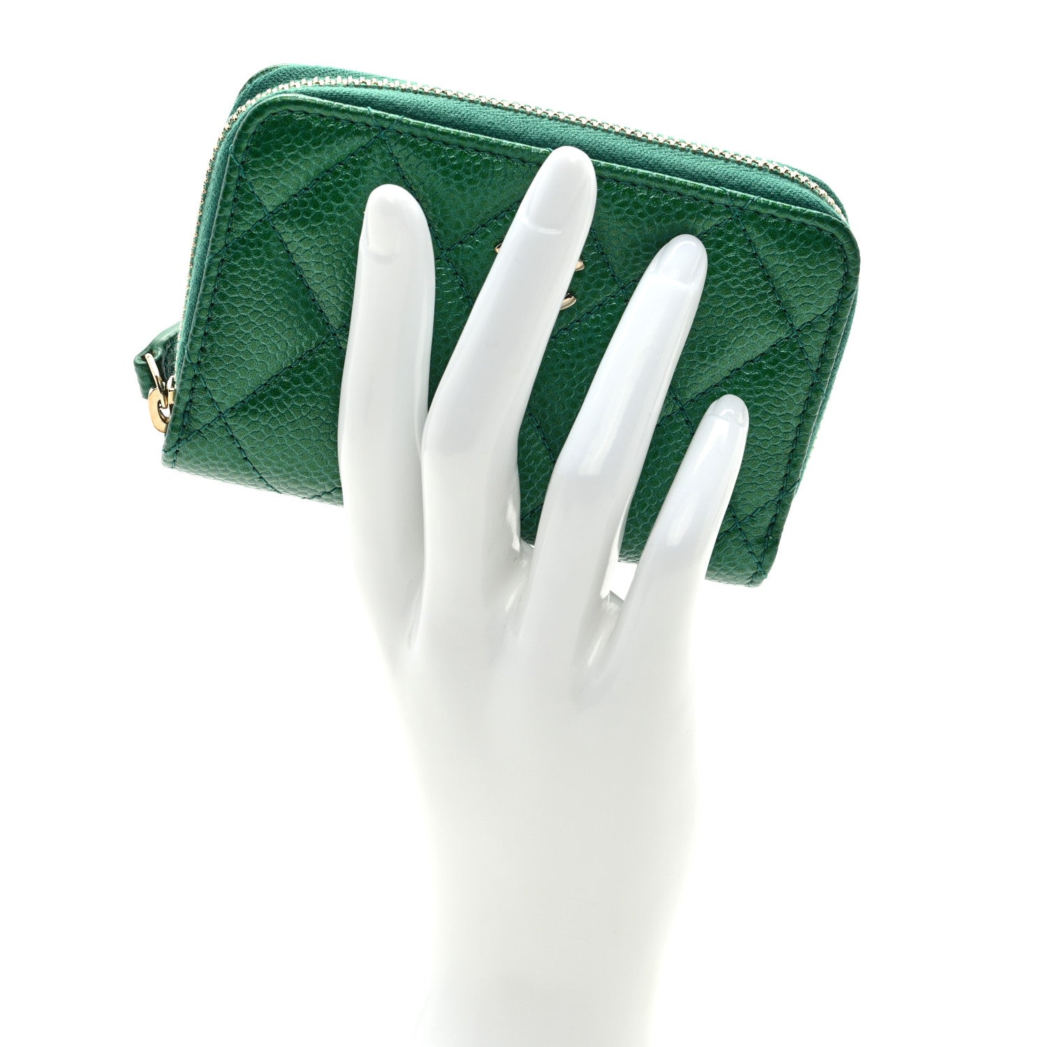 Chanel Metallic Caviar Quilted Zip Coin Purse Green 2 of 7