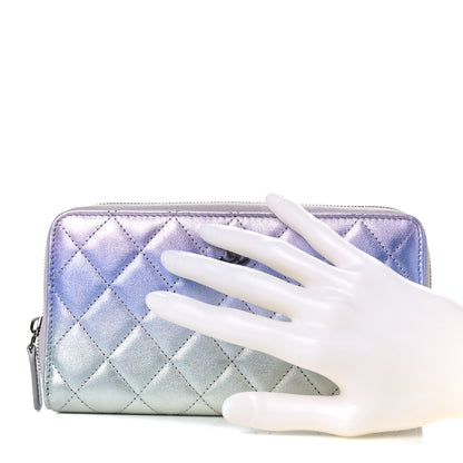 Chanel Gradient Metallic Calfskin Quilted Large Gusset Zip Around Wallet Purple Silver Blue Yellow Purple 2 of 9